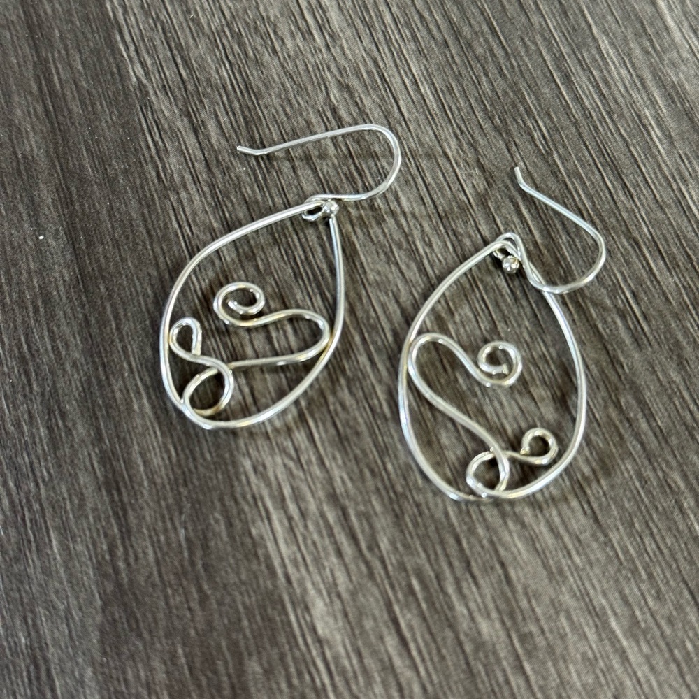 Medium Dangle Silver Drop Earrings - Sterling Silver Wire Wrapped Earrings
